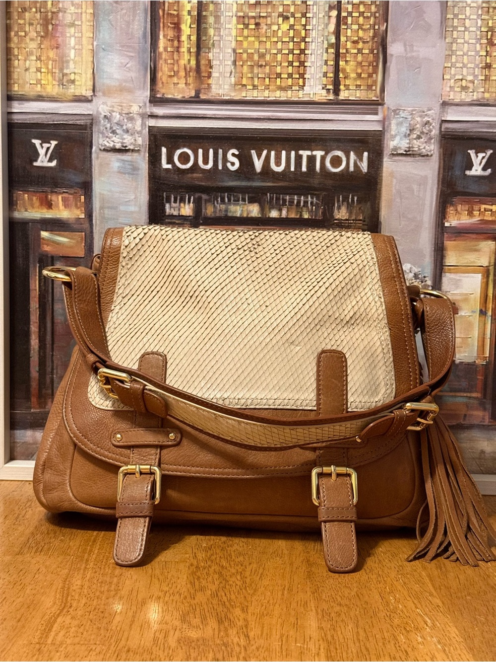 Cynthia Rowley Brown & Cream Leather Messenger Bag